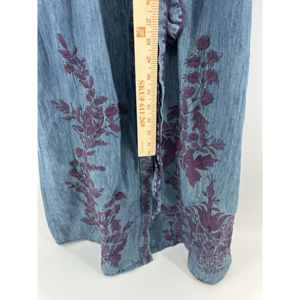 Sundance Blue Embroidered Cottagecore Denim Midi S Dress Western Boho Prairie - Picture 4 of 11